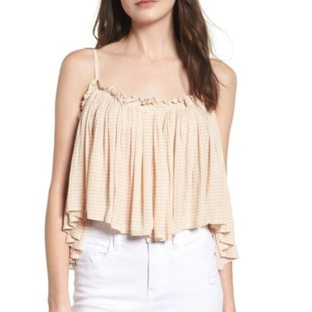 Faithfull the Brand Chania Cinched Top White & Cream Jardin Print Ruffled Size M